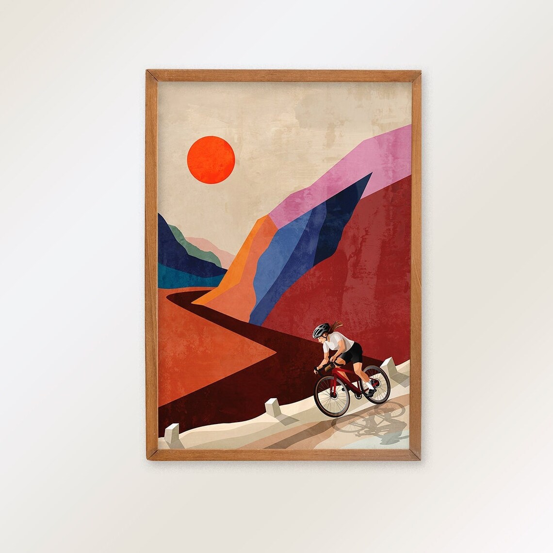 Cycling Woman Descending Art Print, Gift for Cyclists