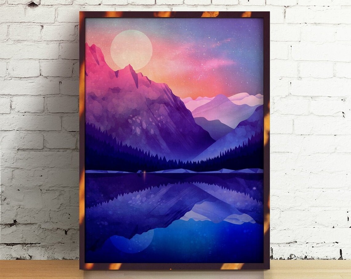 Camping By The Lake Landscape Art Print - Image 4