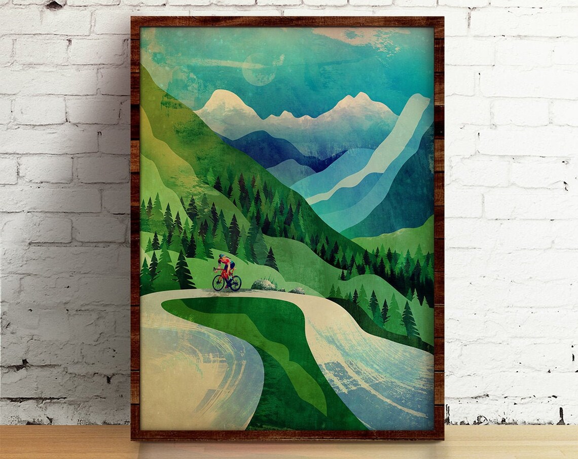 Woman Cyclist Ascending Cycling Art Print - Image 4