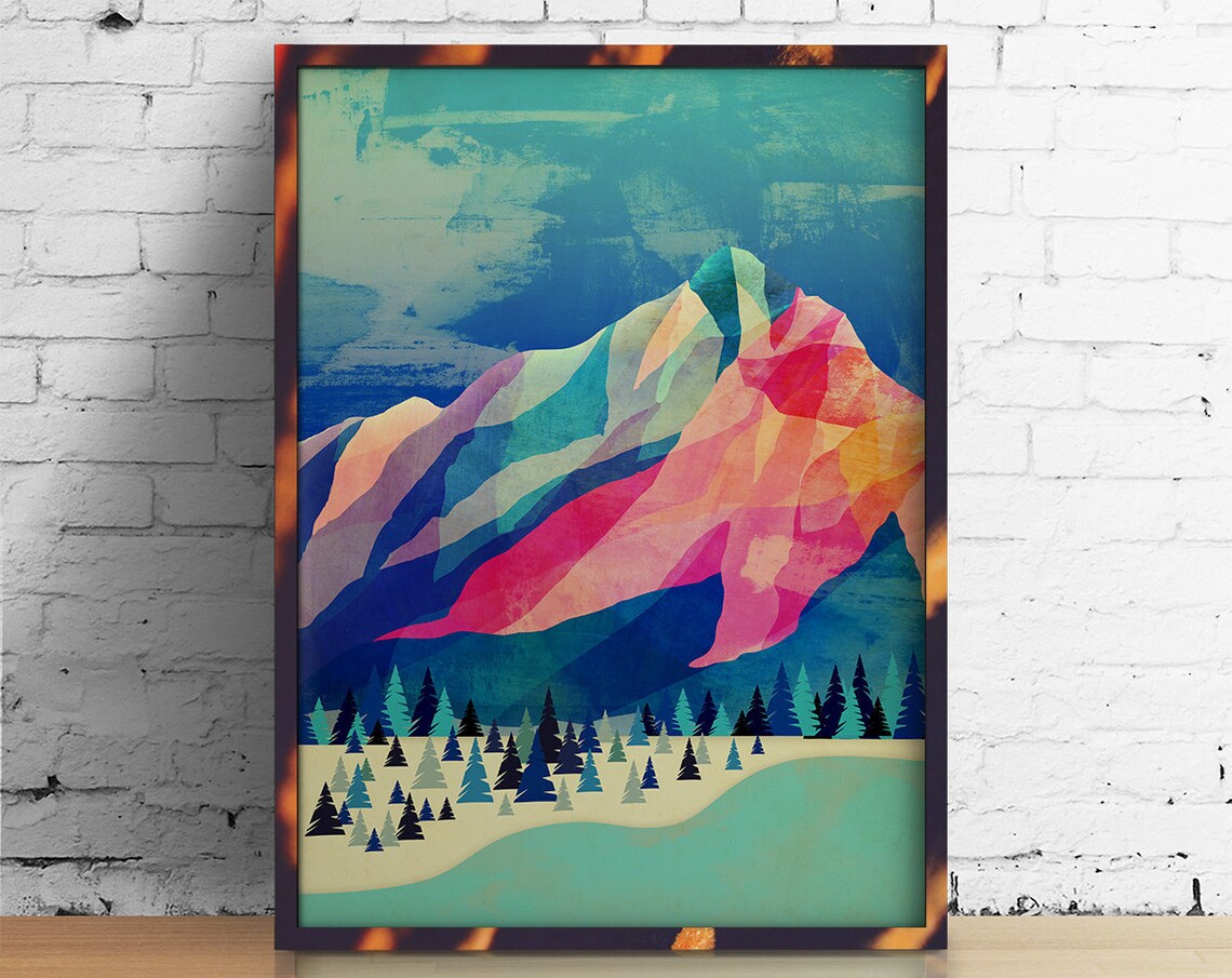 Winter Mountain Art Print, Seasonal Landscape