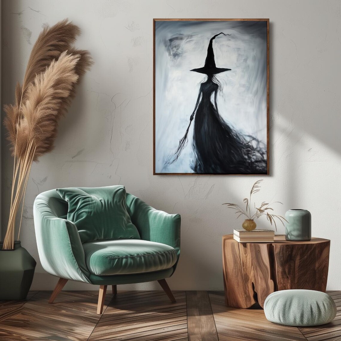 Smoky Black Witch Silhouette with Broom Dark Academia Poster - Image 5