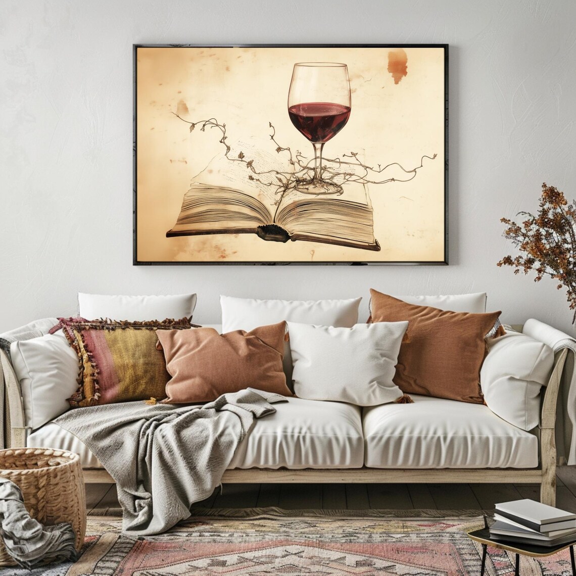 Red Wine Glass on Open Book Vintage Vineyard Still Life Poster - Image 6