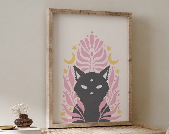 Black Cat Wall Art Pink Goth Art Halloween Pink Halloween Art Cute Halloween Decor Halloween Wall Art Pastel Halloween Decor