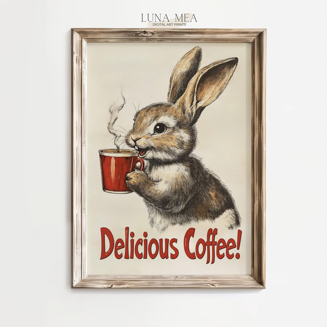 Vintage Easter Bunny Drinks Coffee, Kitchen Decor