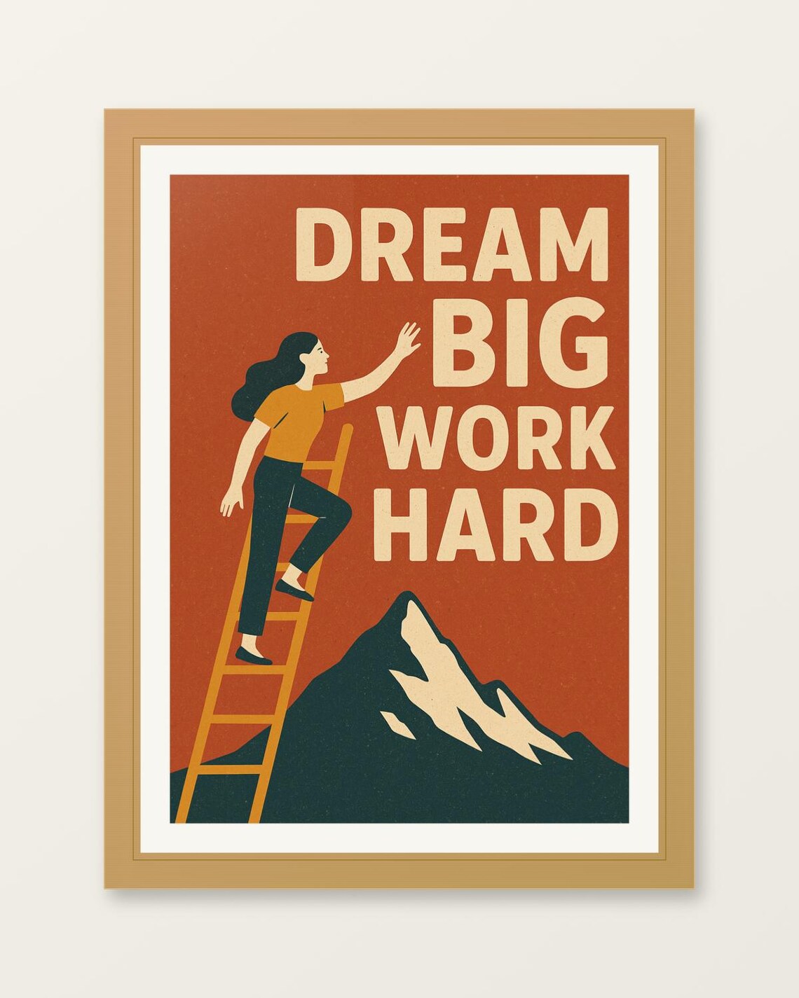 Dream Big Work Hard Poster Motivational Watercolor Art Print