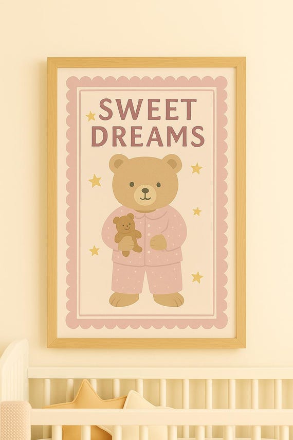 Sweet Dreams Bear Print Kids Nursery Wall Art