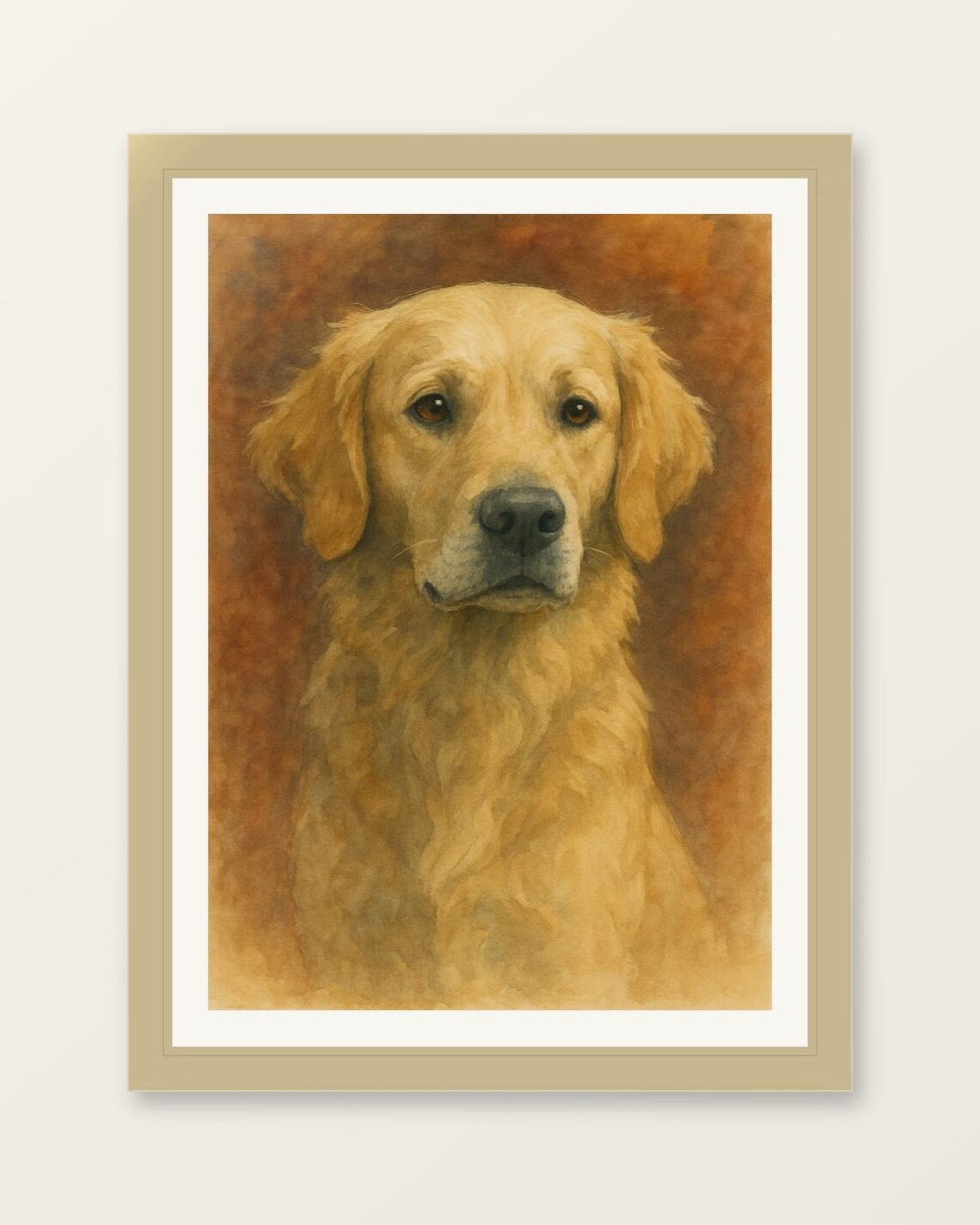 Golden Retriever Warm Neutral Watercolor Dog Art Portrait Print