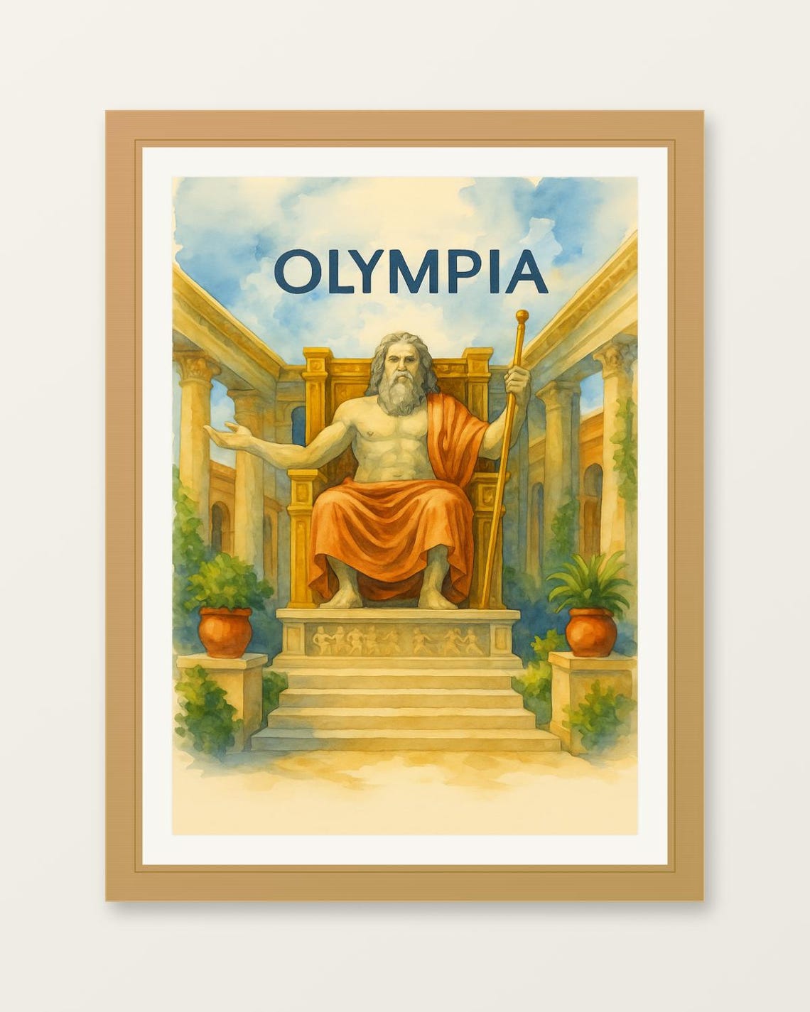 Olympia Greece Mighty Zeus Statue Ancient Temple Travel Poster
