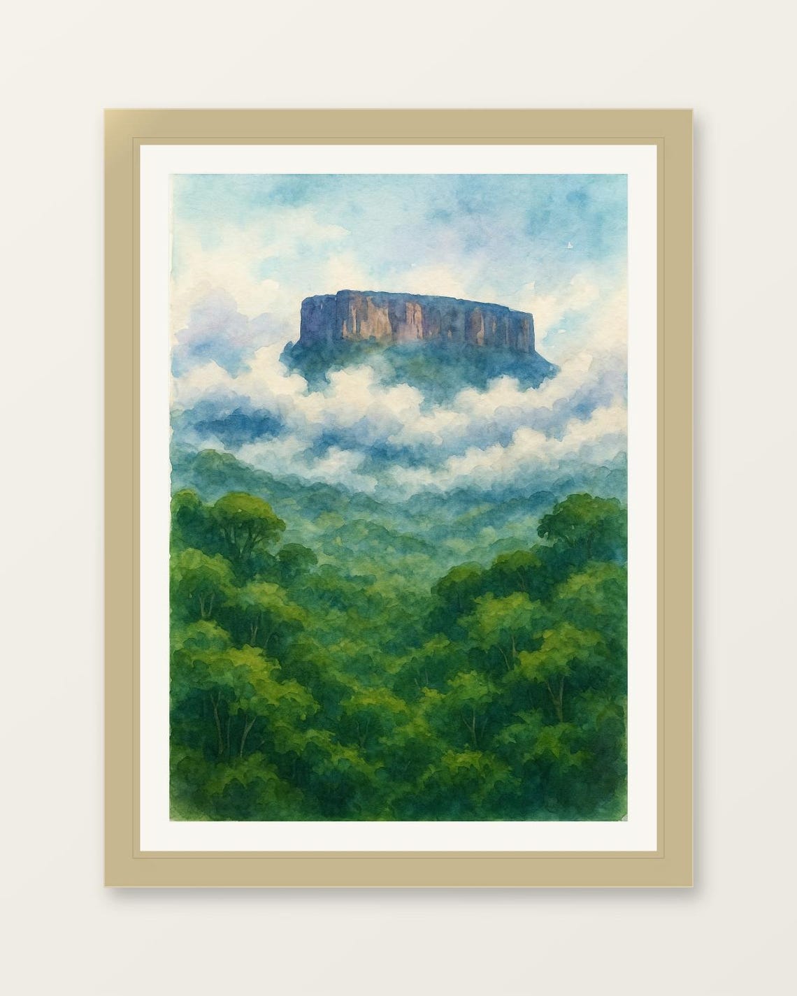 Mount Roraima Venezuela Tepui Watercolor Mountain Cloud Forest Poster