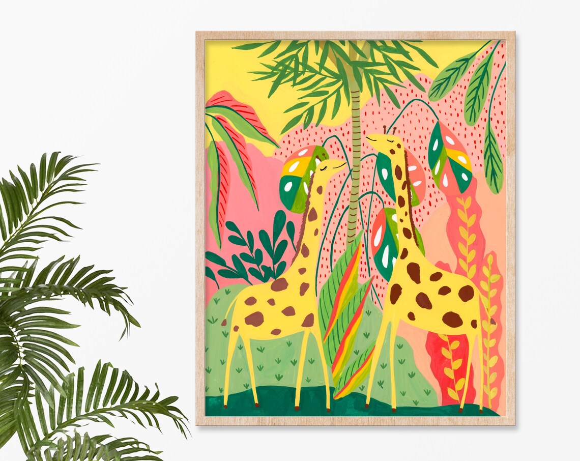 Giraffe Nursery Art Print, Tropical Playroom Decor