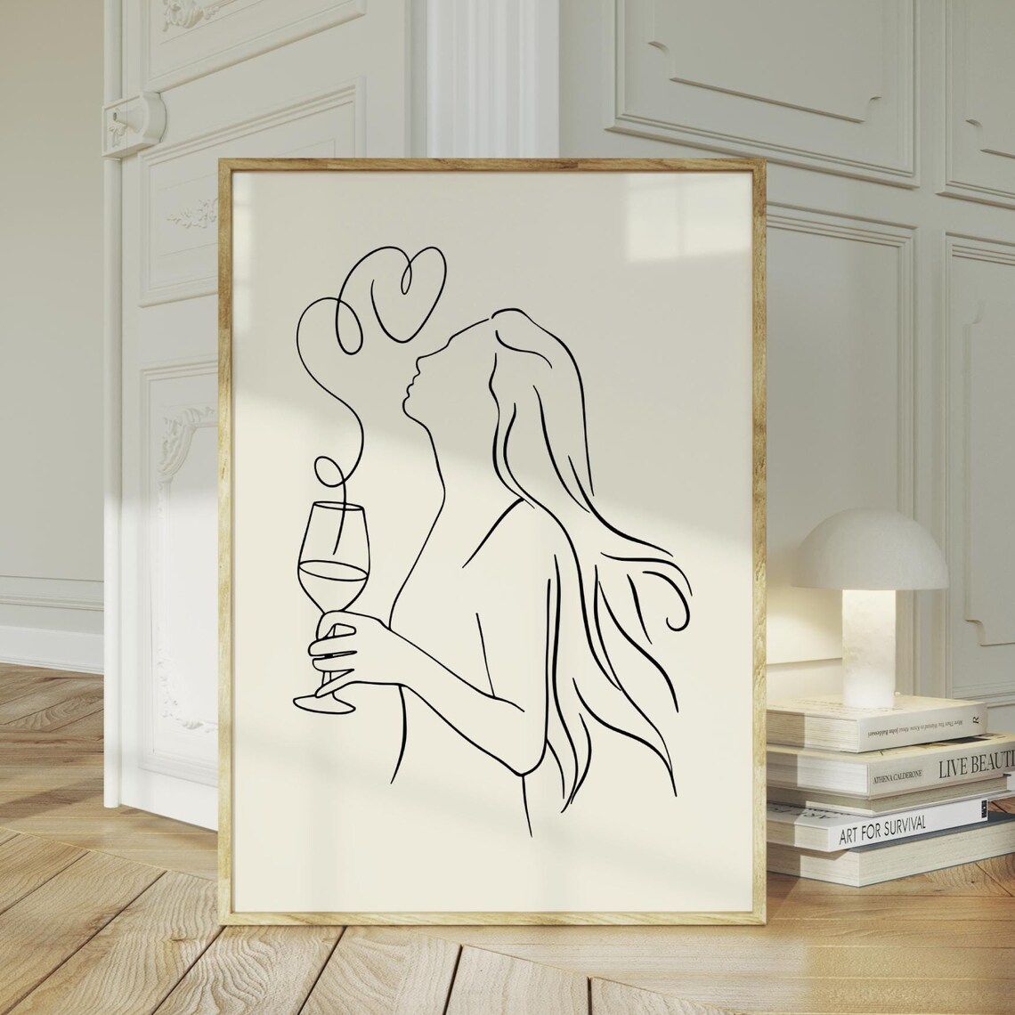 Woman Holding Wine Glass One Line Drawing Modern Bar Cart Wall Art