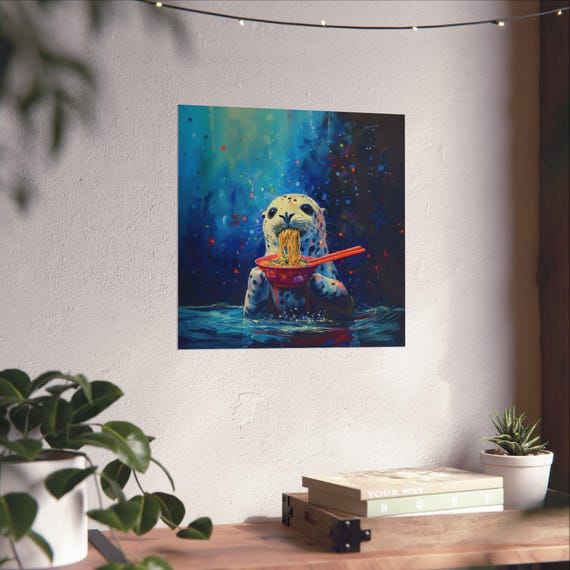 Maximalist Eclectic Ramen Leopard Seal Poster Print Bold Altered Animal Portrait Fantasy Fun Colorful Renaissance Rustic Art