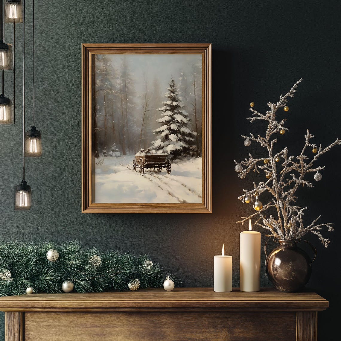 Snowy Forest Road With Horse Drawn Wagon Winter Vintage Poster - Image 5