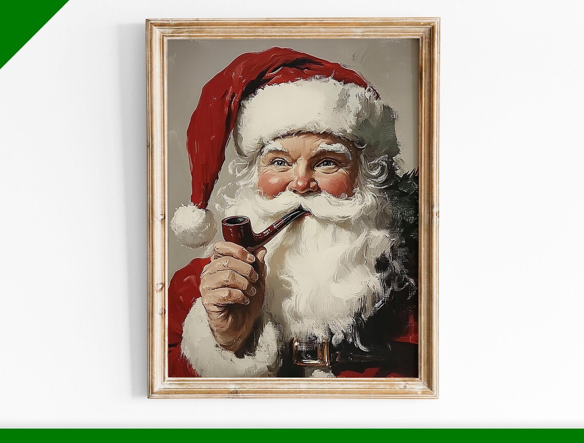 Classic Santa Claus Smoking a Pipe Vintage Christmas Portrait Poster