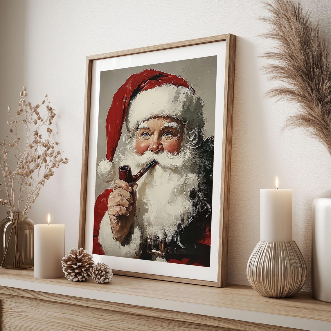 Classic Santa Claus Smoking a Pipe Vintage Christmas Portrait Poster - Image 3