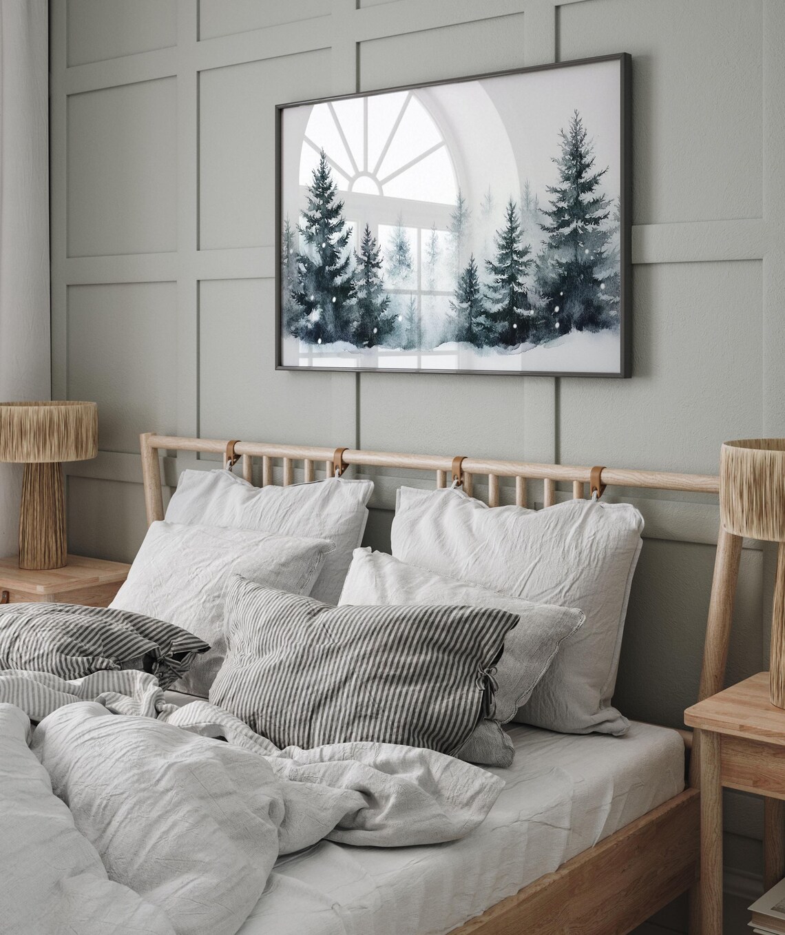 Misty Snowy Pine Trees Winter Watercolor Forest Landscape Poster - Image 5