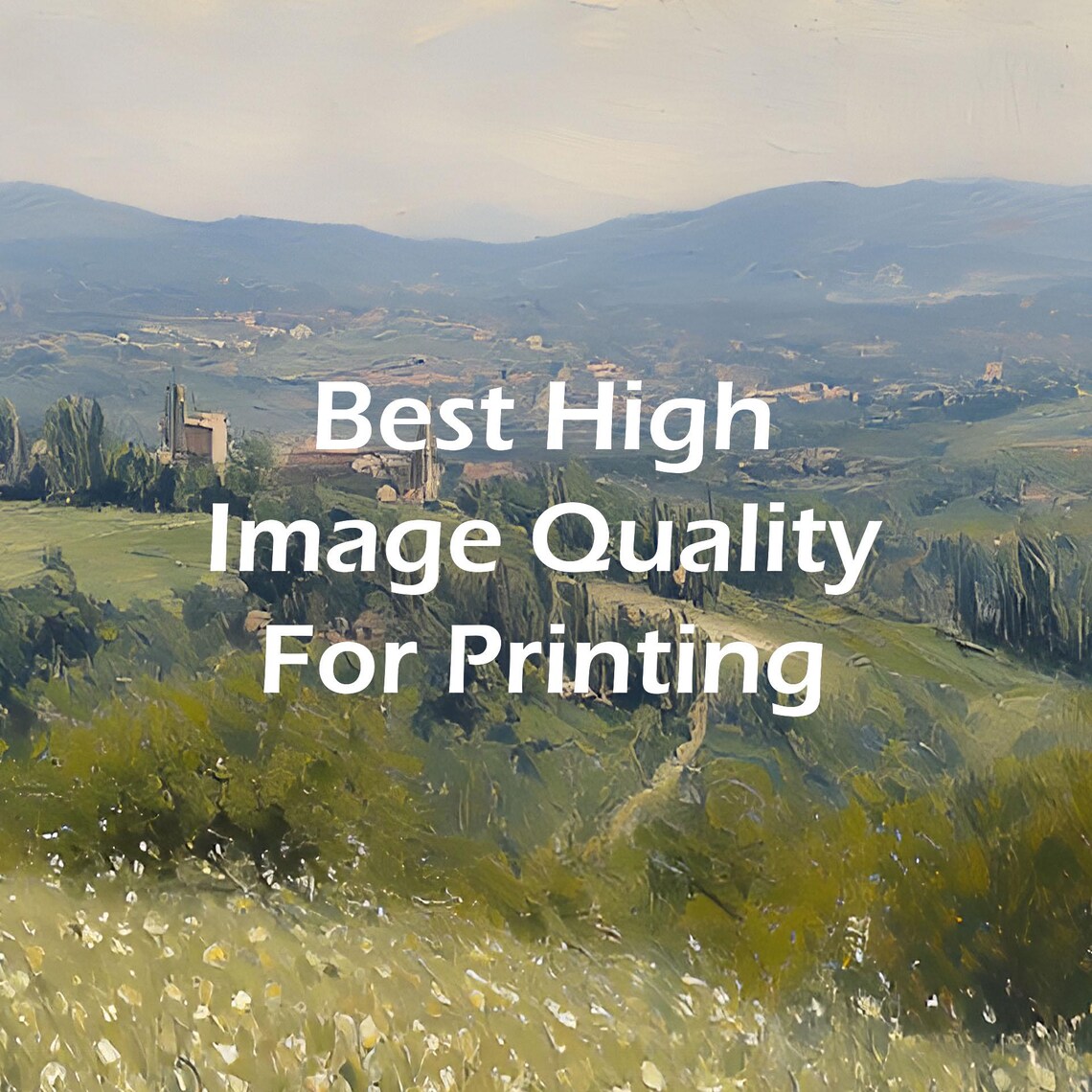 Tall Cypress Tree Wildflower Meadow Valley View Landscape Poster - Image 3