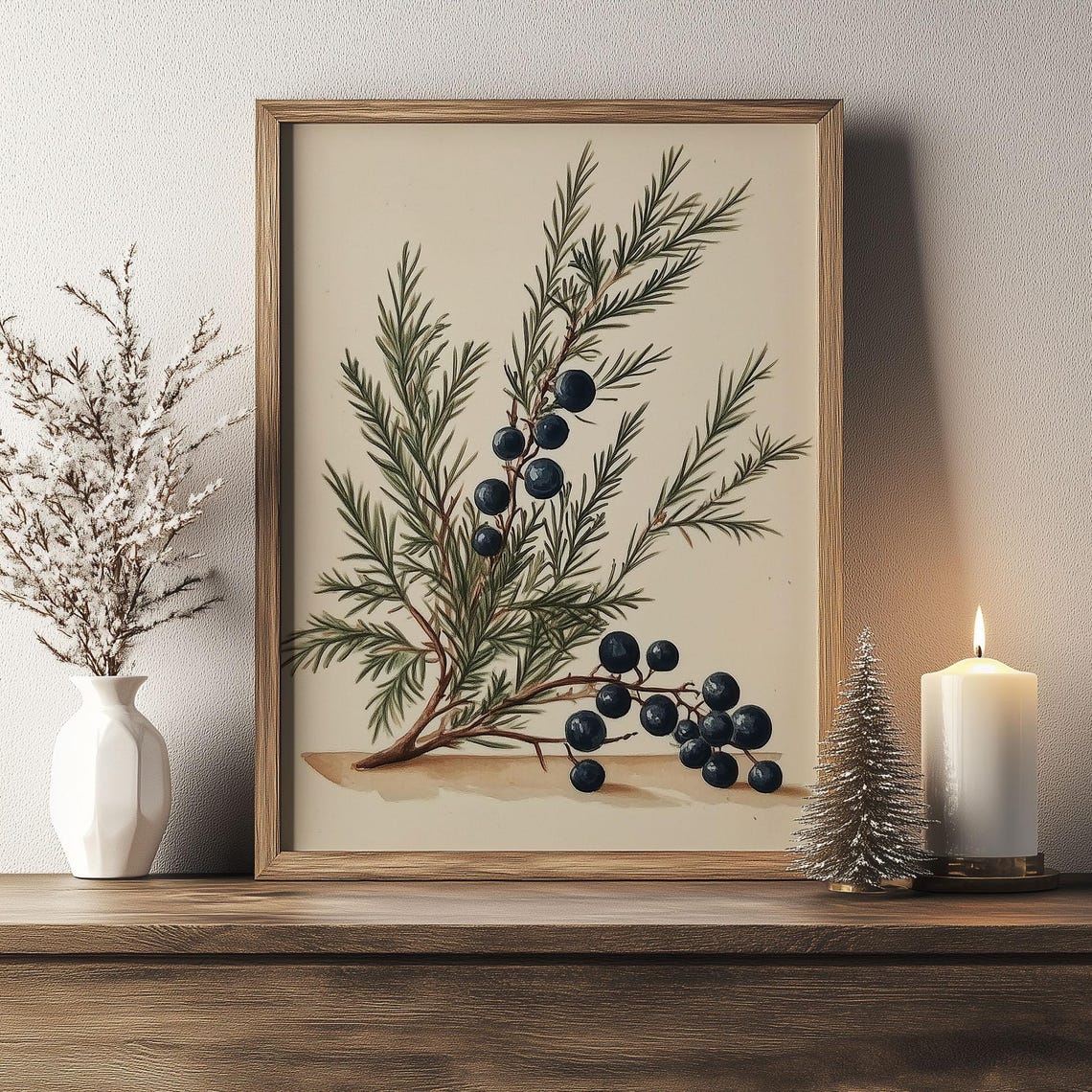 Juniper Twig with Berries Vintage Botanical Illustration Poster - Image 3
