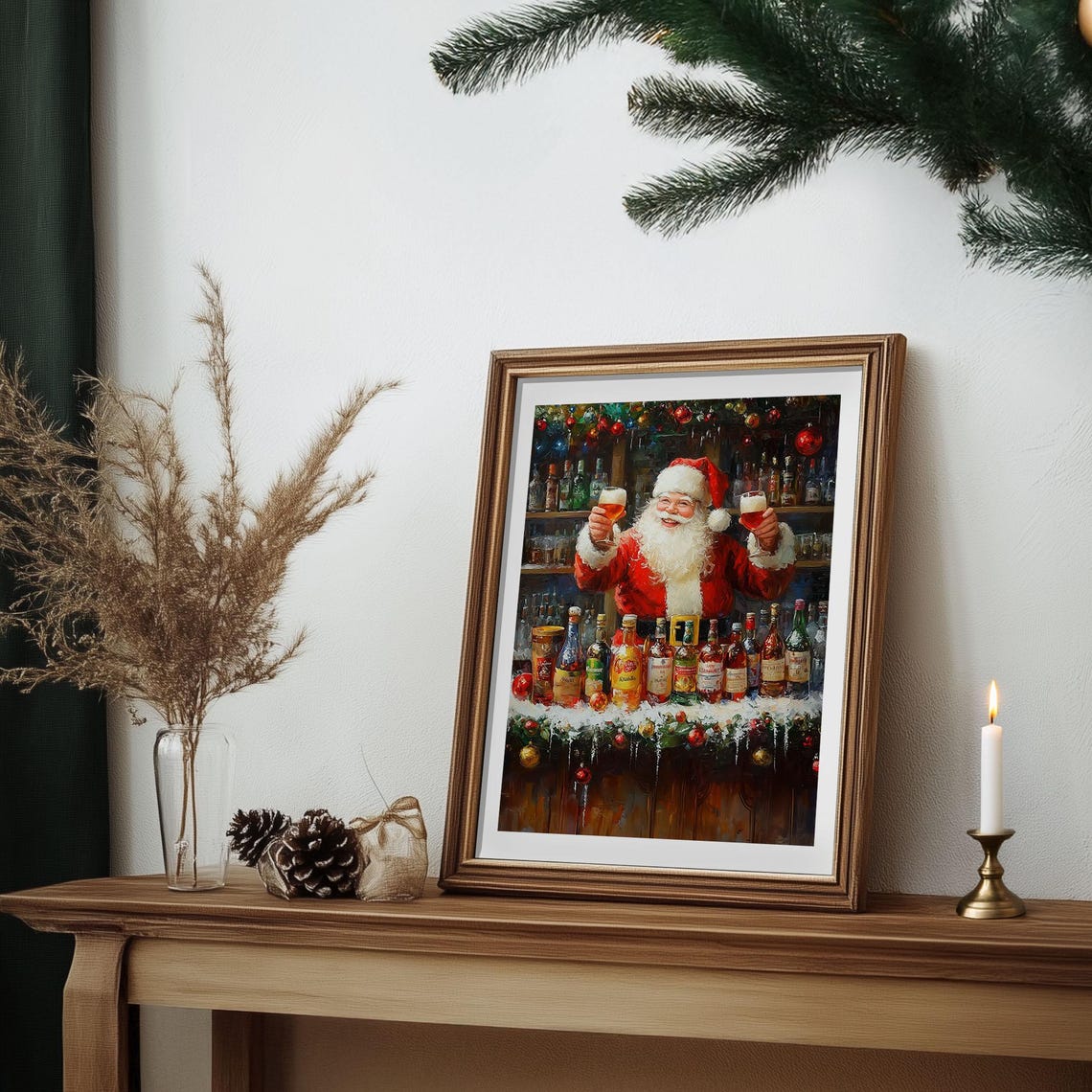 Jolly Santa Claus Bartender Toasting Behind Christmas Bar Poster - Image 7
