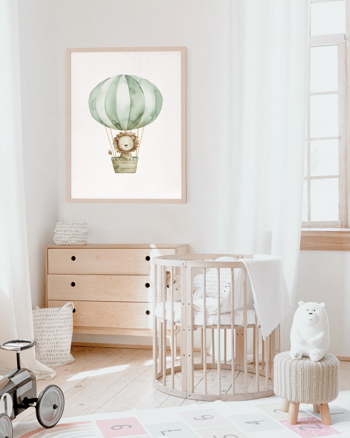 Boho Safari Lion Hot Air Balloon Watercolor Baby Nursery Wall Art - Image 4