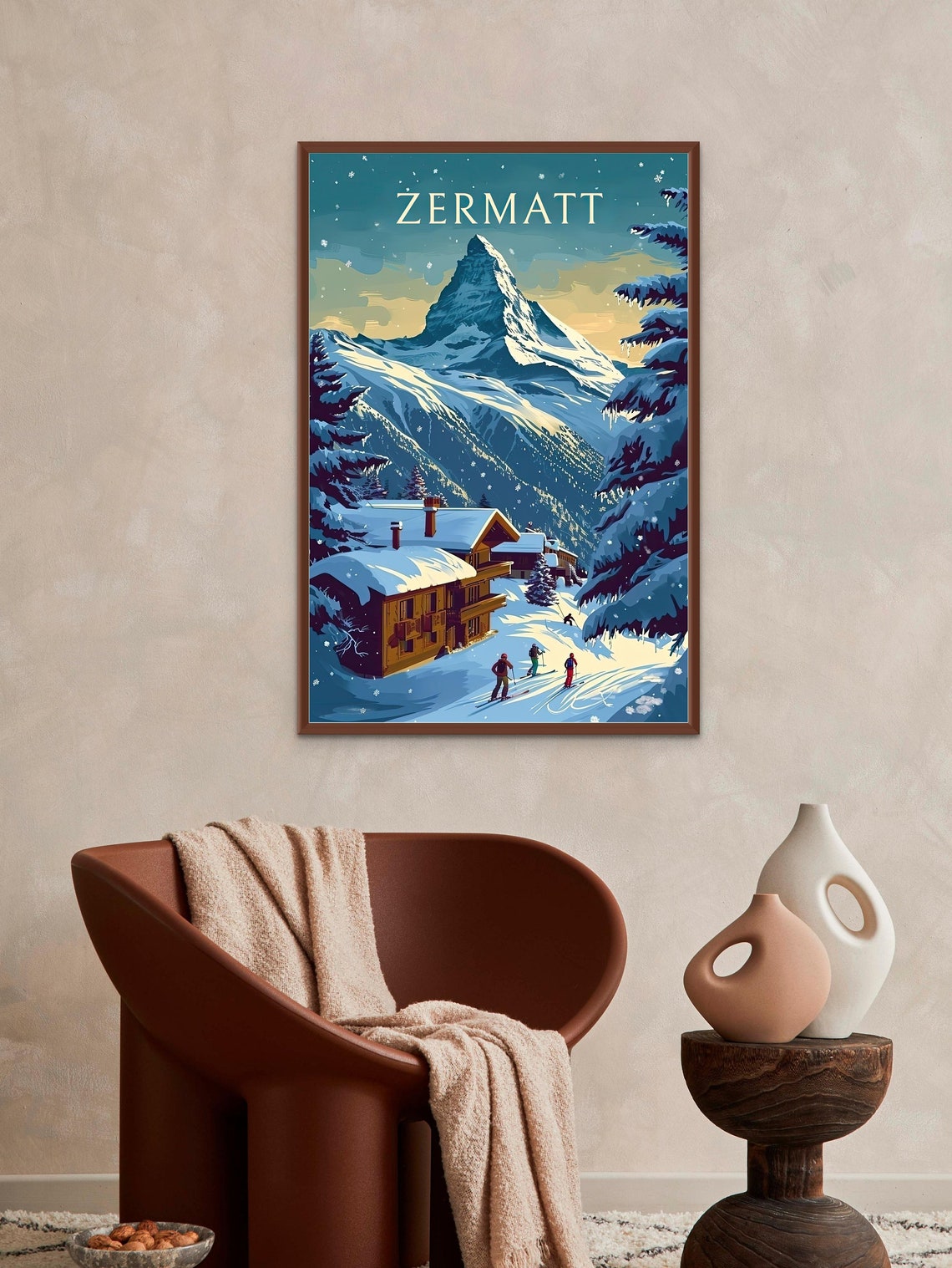 Vintage Ski Poster Of Zermatt Retro Travel Wall Art Swiss Ski Decor Mountain Print Zermatt Skiing Art Swiss Alps Poster - Image 2