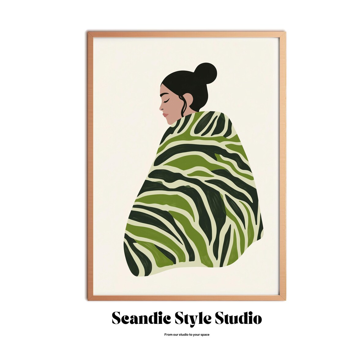 Modern Boho Portrait - Abstract Woman in Green Zebra Pattern - Image 3