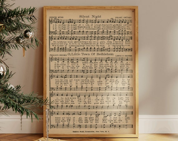 Silent Night Sheet Music, Vintage Christmas Poster
