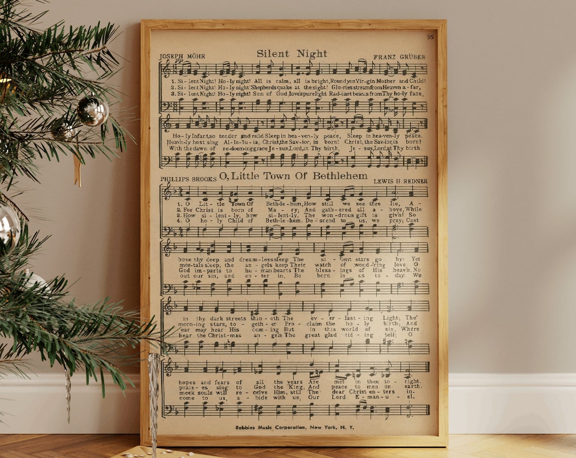 Silent Night Sheet Music, Vintage Christmas Poster