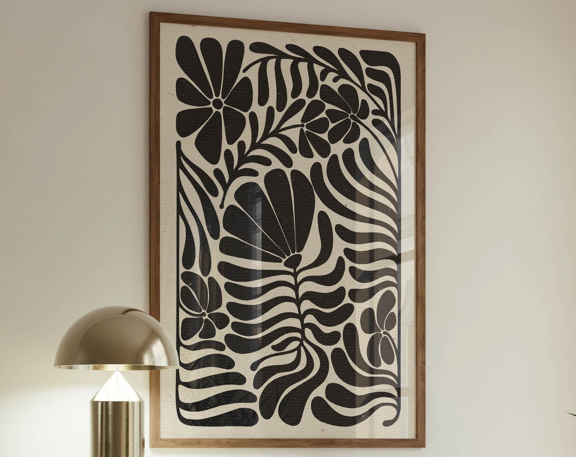 Black White Bold Floral Abstract Botanical Graphic Cutout Wall Art