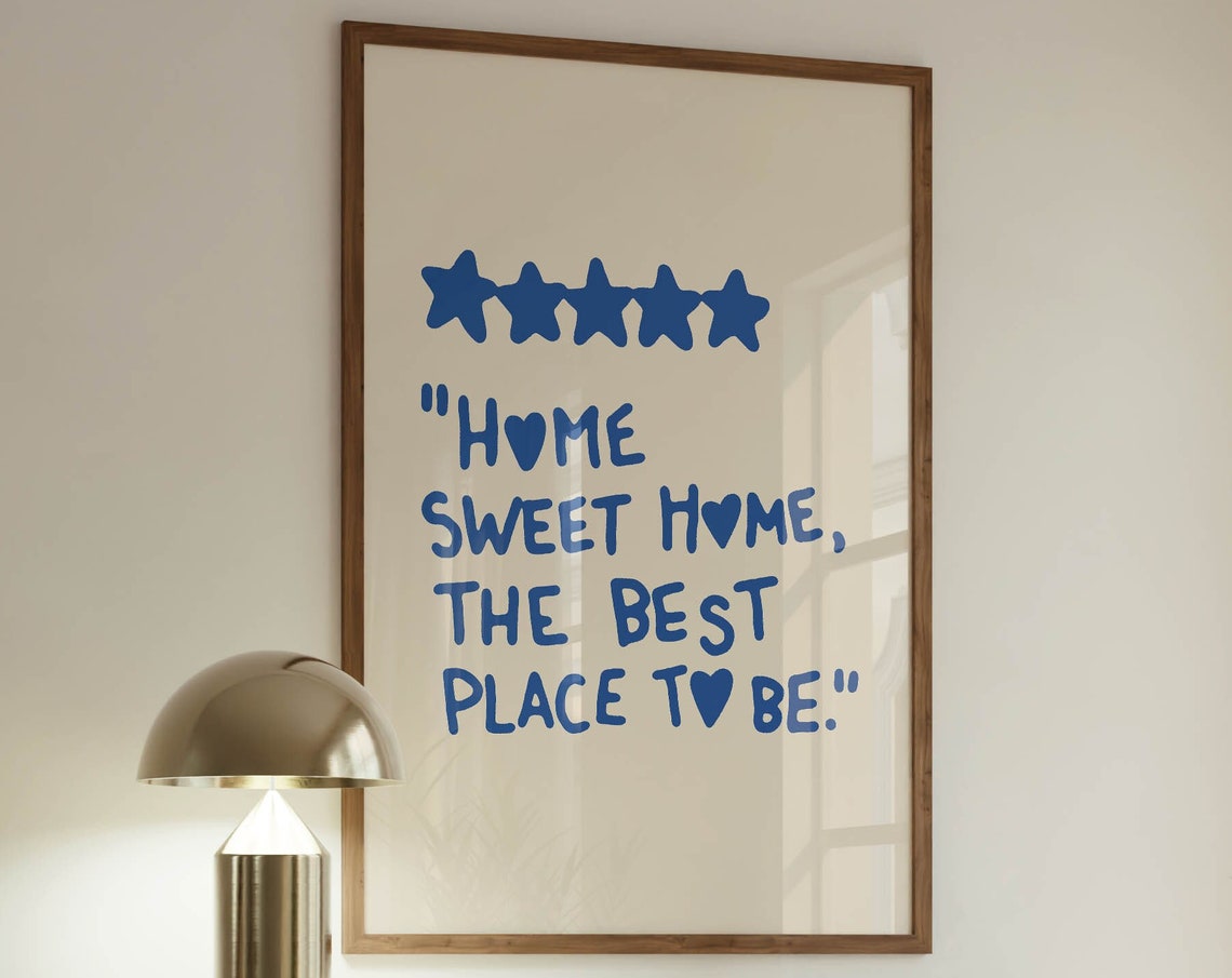 Home Sweet Home Blue Hand Lettered Quote Five Star Wall Poster