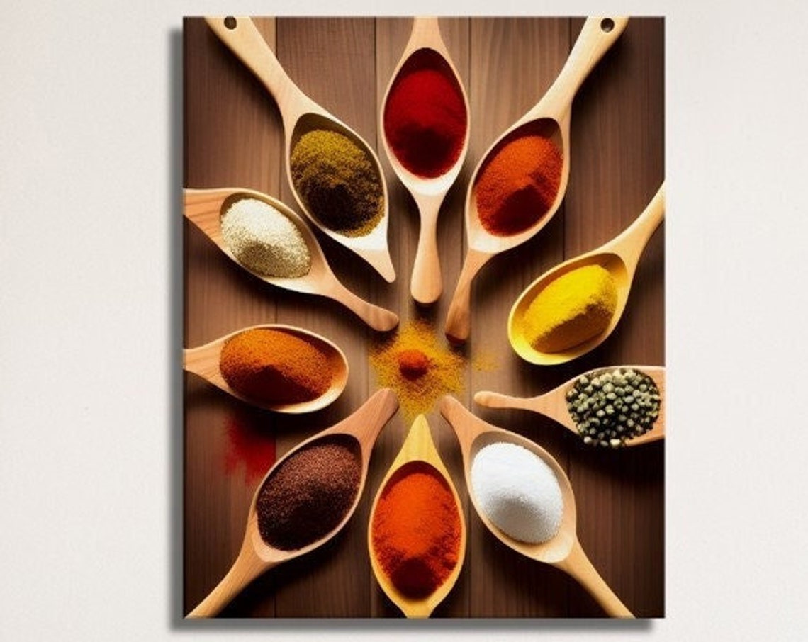 Wooden Spoons Rainbow Spices Circle Rustic Kitchen Art Poster