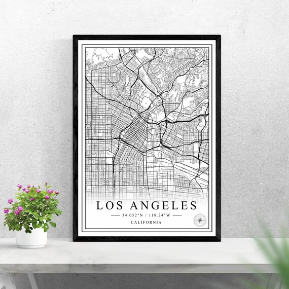 Los Angeles California Black and White City Street Map Decor Poster