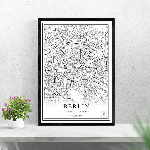 Berlin Germany Detailed Black and White City Street Map Poster