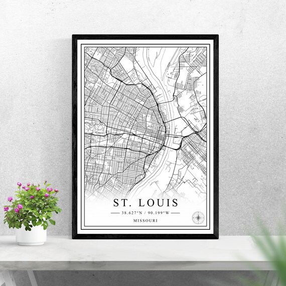 St Louis Missouri Minimalist Black And White City Map Street Art Poster