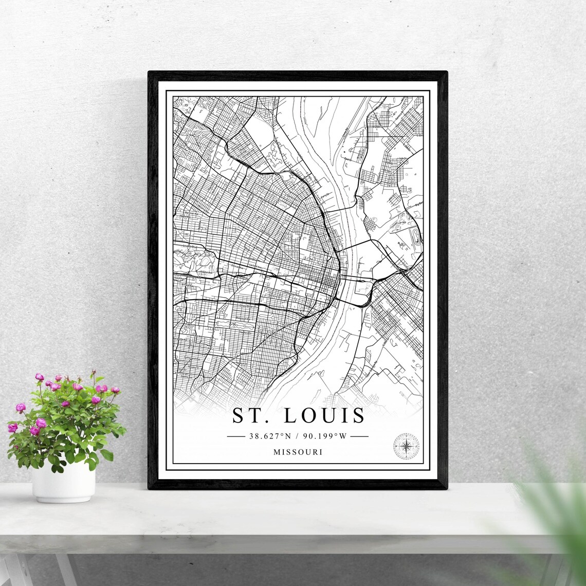 St Louis Missouri Minimalist Black And White City Map Street Art Poster