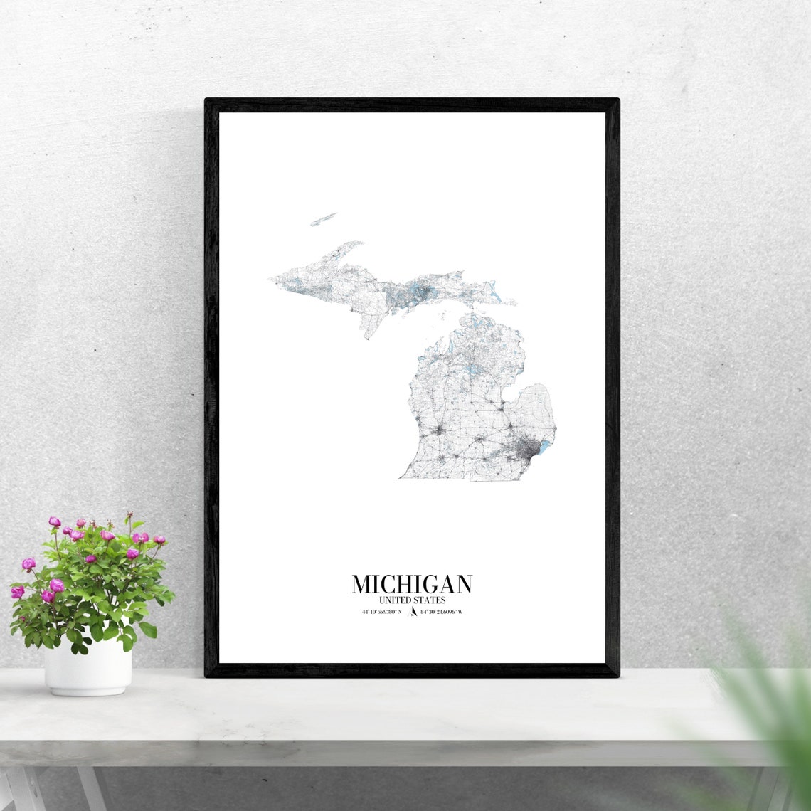Michigan State Minimalist Black And White Road Map Street Art Poster