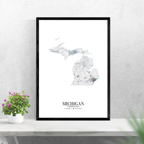 Michigan State Minimalist Black And White Road Map Street Art Poster