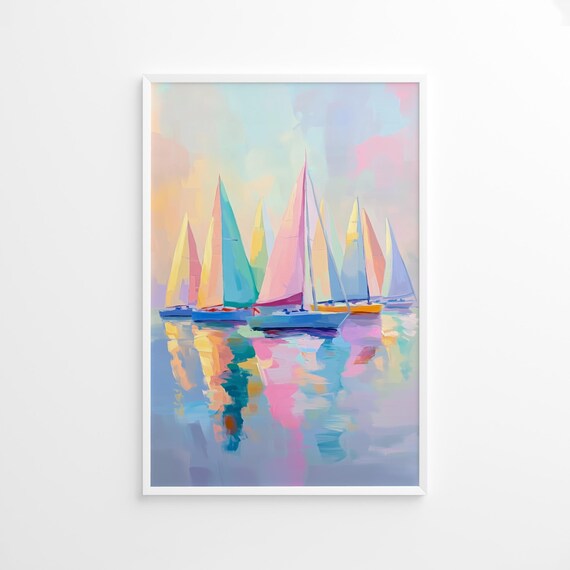 Colorful Sailboat Regatta Pastel Abstract Nautical Ocean Poster