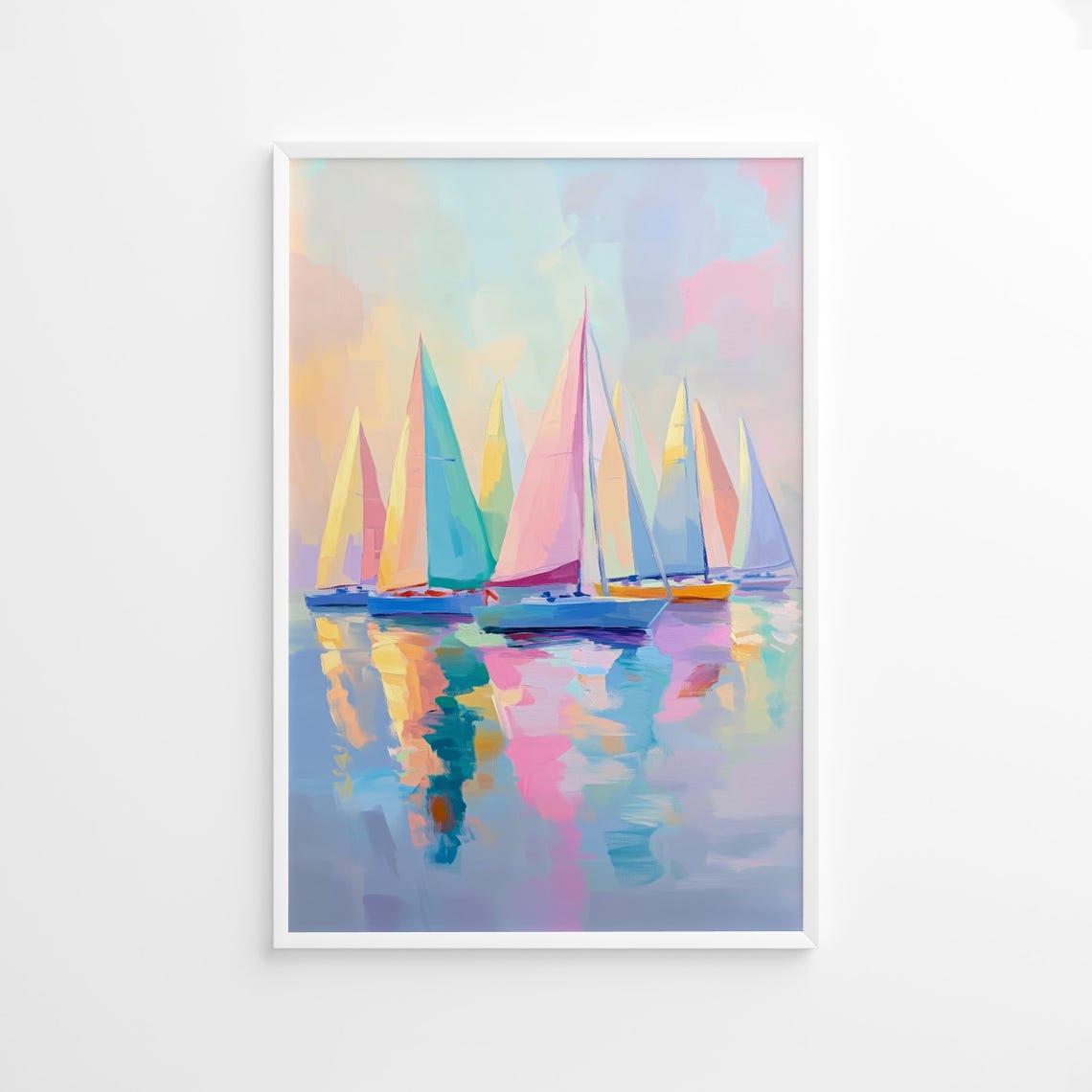 Colorful Sailboat Regatta Pastel Abstract Nautical Ocean Poster