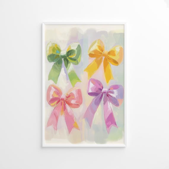 Pastel Bows Poster Cute Ribbon Wall Art Colorful Gift Bow Print Girly Decorative Artwork