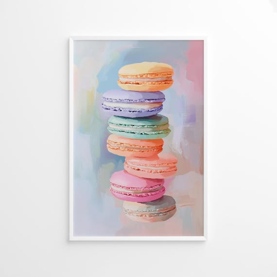 Pastel Macaron Art Print, French Dessert Kitchen Decor