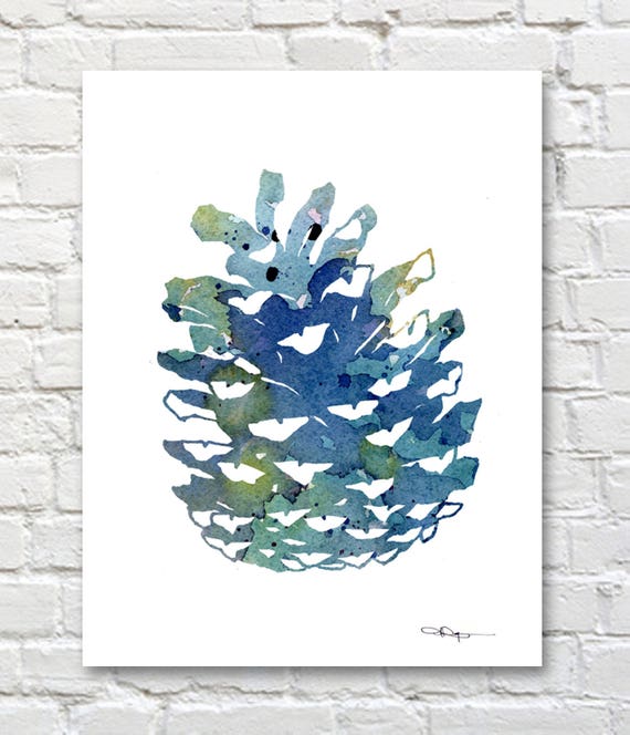 Pine Cone Art Print Abstract Watercolor Pinecone Painting Wall Decor