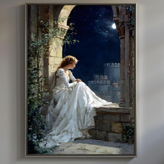 Dark Fantasy Princess Art Print Moody Medieval Knight Fairytale