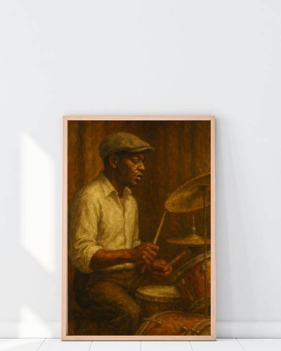 Jazz Drummer Art Print Retro Bar Wall Decor