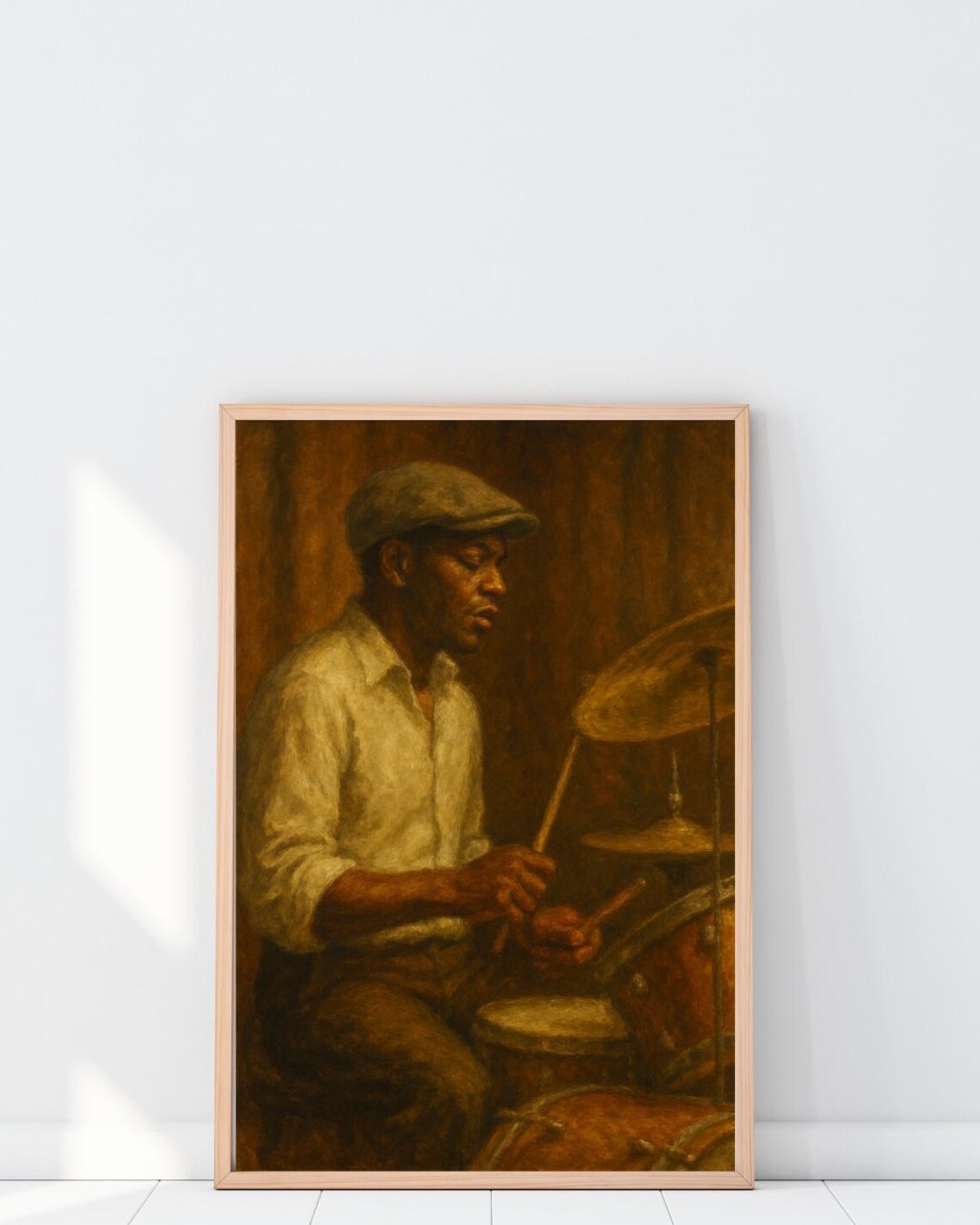 Jazz Drummer Oil Painting Vintage Club Musician Soulful Scene Poster
