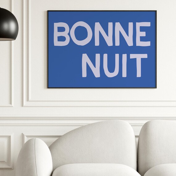 Bonne Nuit French Good Night Blue Bold Lettering Wall Poster