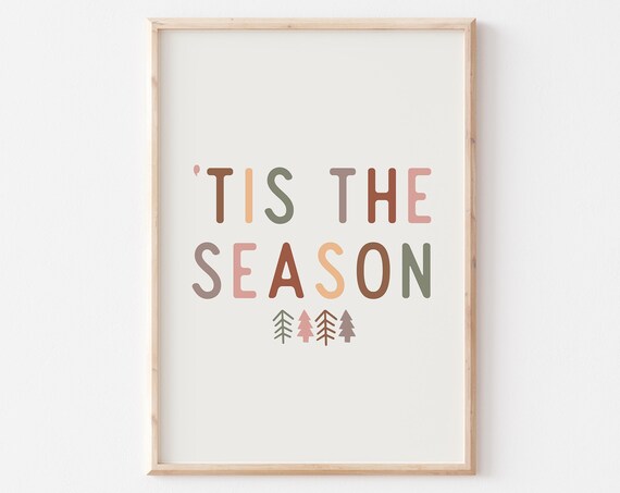 Tis The Season Minimalist Multicolor Holiday Lettering Wall Art