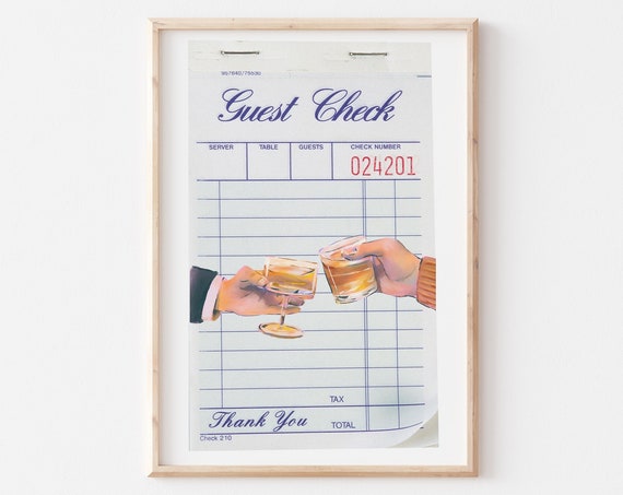 Aesthetic Bar Cart Print Guest Check Print Trendy Kitchen Decor Bar Cart Decor Retro Guest Check Wall Art Funky Home Decor Home Bar