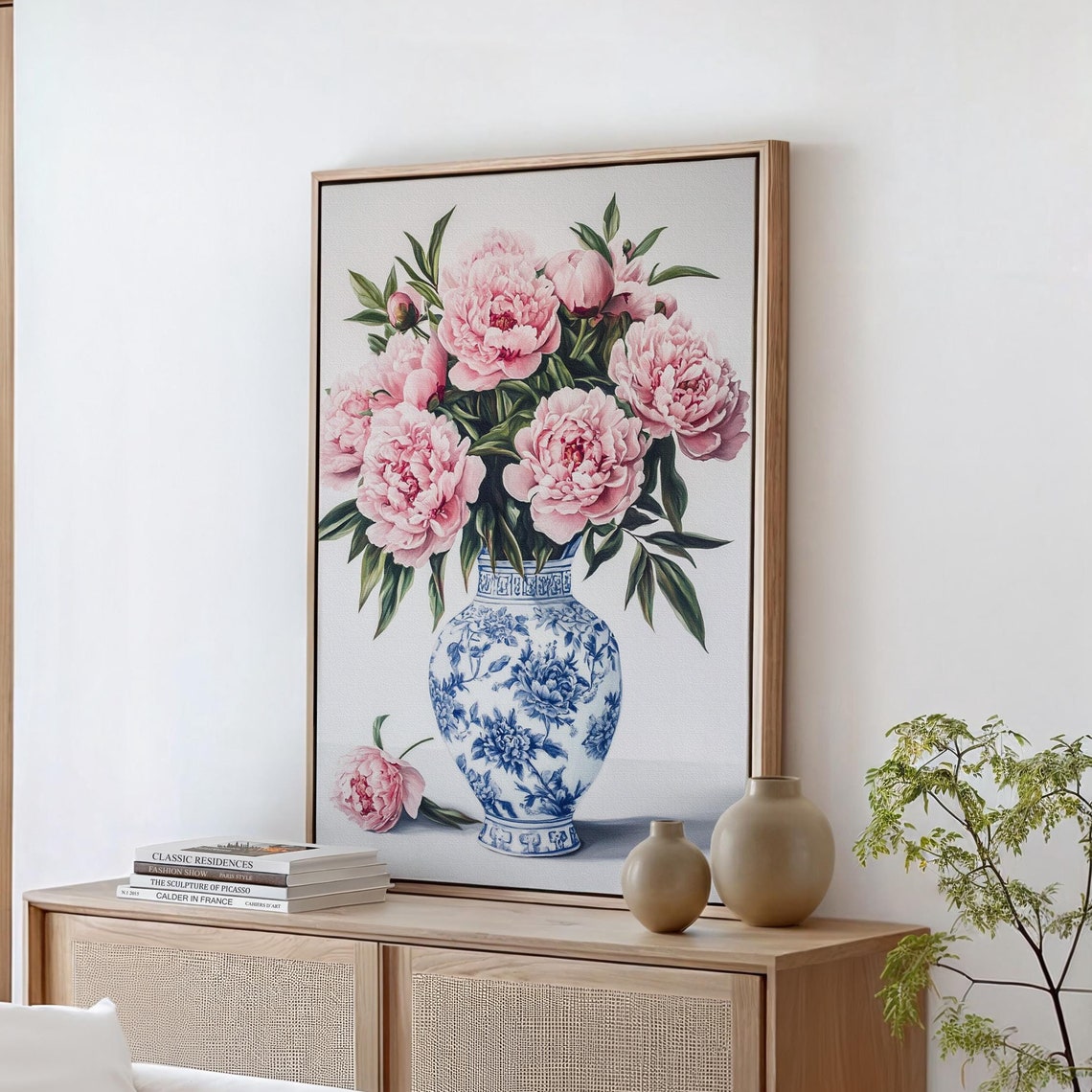 Pink Peonies In Blue White Porcelain Vase Elegant Floral Art Poster