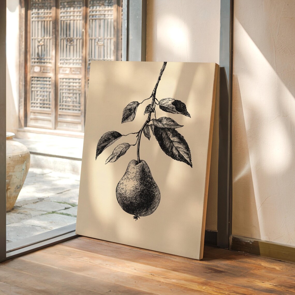 Vintage Pear Illustration, Rustic Kitchen Decor
